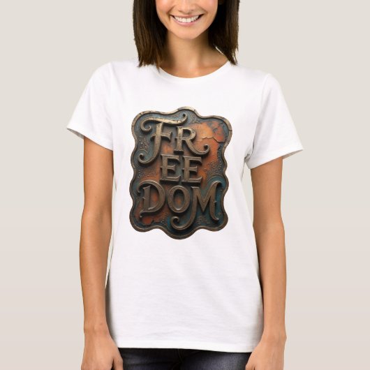 Dynamisch Goud FREEDOM Tekst Ontwerp T-shirt (Voorkant)