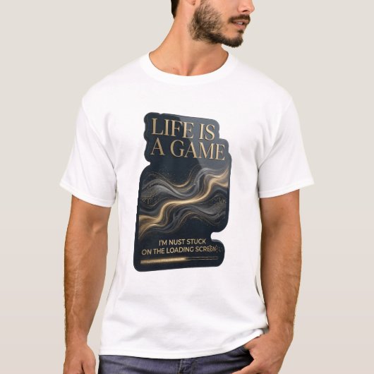 Dynamisch Goud LEVEN IS EEN SPEL Shirt Ontwerp (Voorkant)