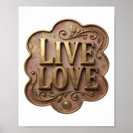Dynamisch Goud LIVE LOVE Modern Ontwerp Poster (Voorkant)