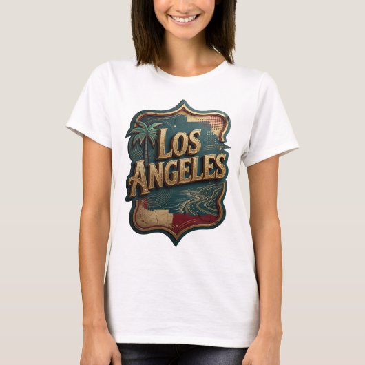 Dynamisch Goud LOS ANGELES 3D-tekstkunst T-shirt (Voorkant)