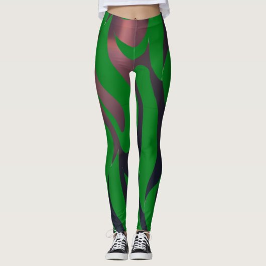 Dynamisch groen en zwart motief leggings (Voorkant)