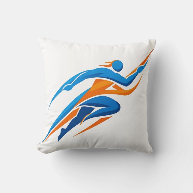 Dynamisch hardloperslogo blauw oranje snelheidscad kussen (Voorkant)