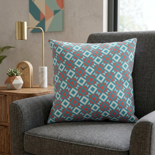 Dynamisch koraal turquoise geometrisch optisch pat kussen (Creator heeft geüpload)