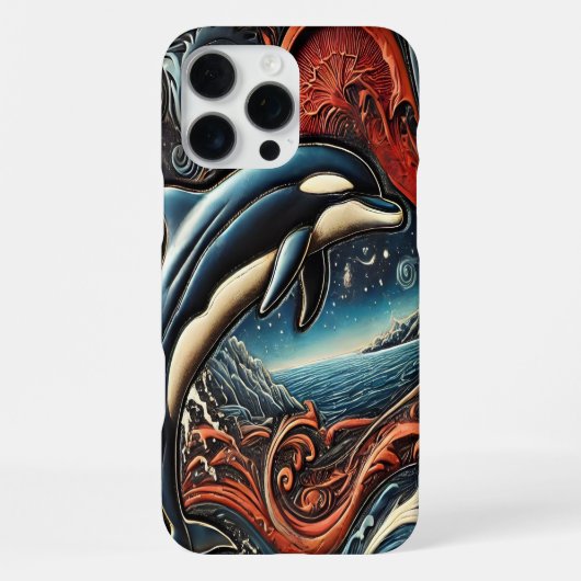 Dynamisch Kunstwerk met Dolfijn iPhone Hoesje (Achterkant)
