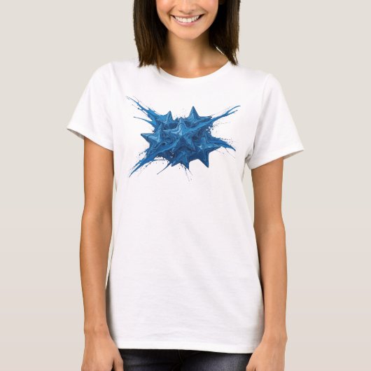 Dynamisch marineblauw abstracte sterren Statement T-shirt (Voorkant)