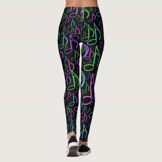 Dynamisch Neon Eachtste Notitititiepatroon Leggings (Achterkant)