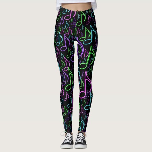 Dynamisch Neon Eachtste Notitititiepatroon Leggings (Voorkant)