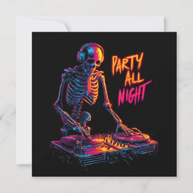 Dynamisch neonkleurgeluid Skeleton DJ die platen d (Voorkant)