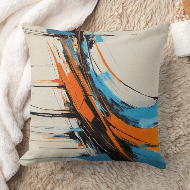 Dynamisch Oranje Blauw Industrieel Abstract Modern Kussen (Deken)