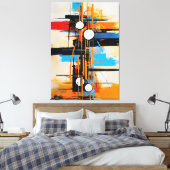 Dynamisch Oranje Blauw Mid Century Abstract Geomet Canvas Afdruk (Insitu (Slaapkamer))