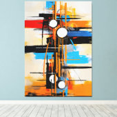Dynamisch Oranje Blauw Mid Century Abstract Geomet Canvas Afdruk (Insitu (Houten vloer))
