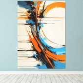 Dynamisch Oranje Blauwe Abstracte Expressionisme C Canvas Afdruk (Insitu (Houten vloer))