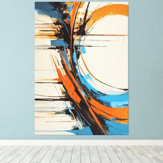 Dynamisch Oranje Blauwe Abstracte Expressionisme C Canvas Afdruk (Insitu (Houten vloer))