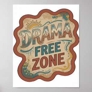 Dynamisch Oranje DRAMA VRIJE ZONE Tekst Design Poster