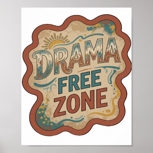 Dynamisch Oranje DRAMA VRIJE ZONE Tekst Design Poster (Voorkant)