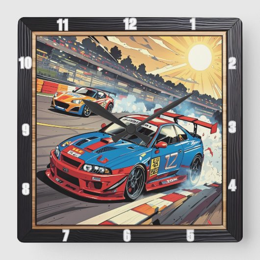 Dynamisch racecircuit vierkante klok (Voorkant)