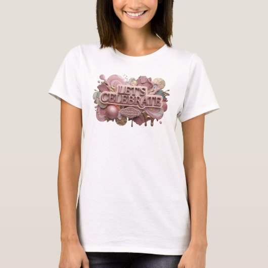 Dynamisch Rode LET'S CELEBRATE Shirt Ontwerp (Voorkant)