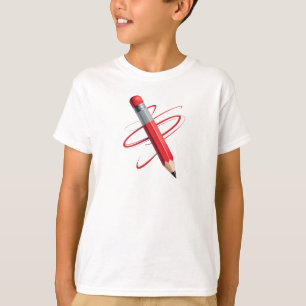 Dynamisch Rode Potlood met Creatieve Spiraal Lijne T-shirt