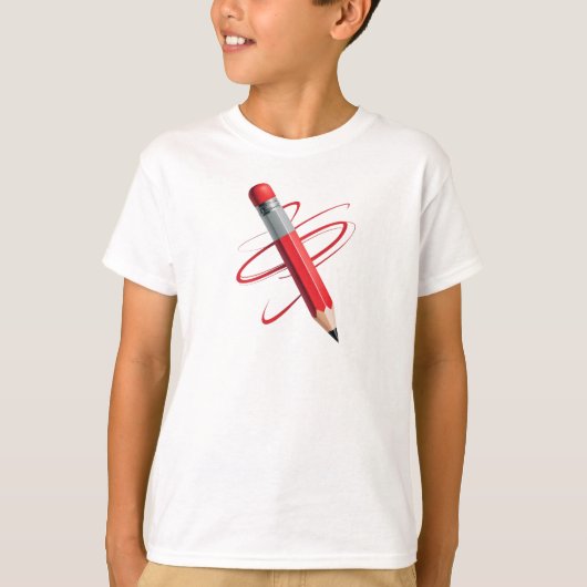 Dynamisch Rode Potlood met Creatieve Spiraal Lijne T-shirt (Voorkant)