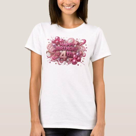 Dynamisch Rode VERJAARDAG 4DE Tekst Ontwerp T-shirt (Voorkant)