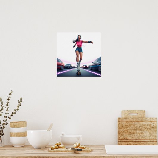 Dynamisch Rollergirl Urban Art Design Poster (Keuken)