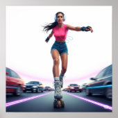 Dynamisch Rollergirl Urban Art Design Poster (Voorkant)