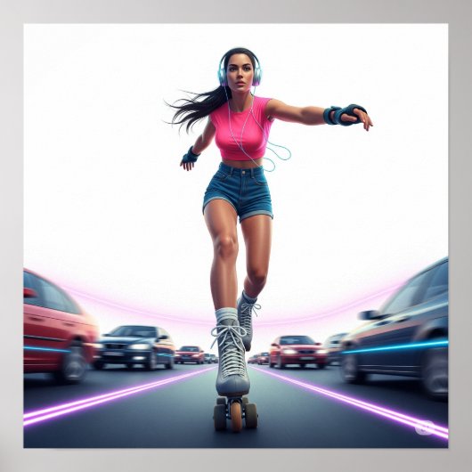 Dynamisch Rollergirl Urban Art Design Poster (Voorkant)