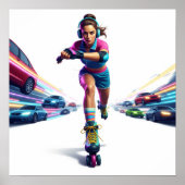 Dynamisch Rollergirl Urban Art Design Poster (Voorkant)