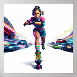 Dynamisch Rollergirl Urban Art Design Poster