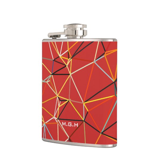Dynamisch Rood Abstract Geometrisch Monogram Heupfles (Links)