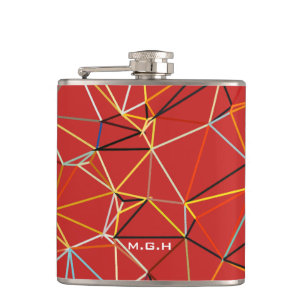 Dynamisch Rood Abstract Geometrisch Monogram Heupfles