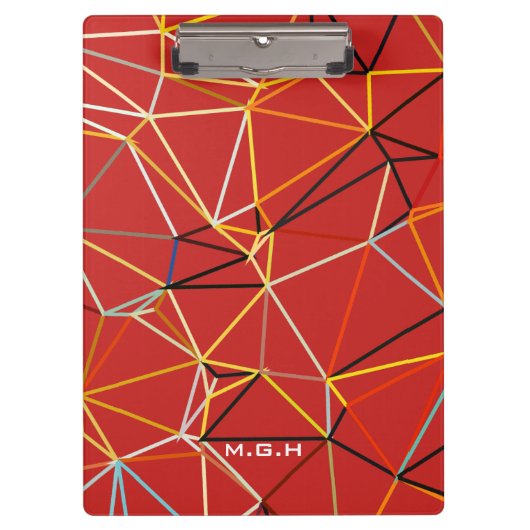 Dynamisch rood abstract geometrisch monogram klembord (Voorkant)