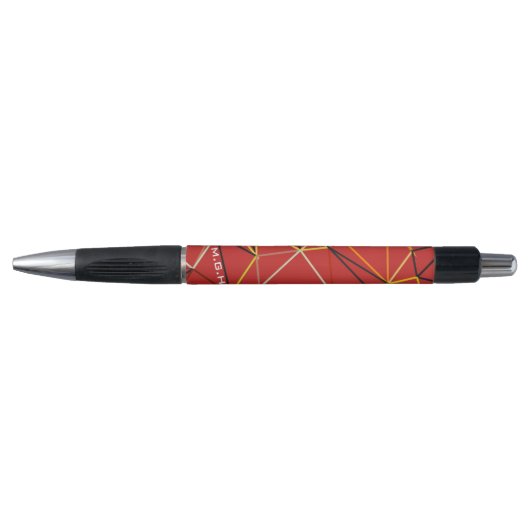 Dynamisch rood abstract geometrisch monogram pen (Voorkant)