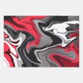 Dynamisch rood, zwart, wit en grijs abstract golfp inpakpapier vel (Voorkant)