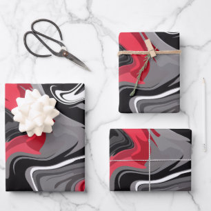 Dynamisch rood, zwart, wit en grijs abstract golfp inpakpapier vel