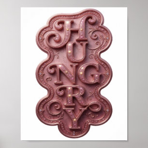 Dynamisch Roze HUNGRY Krachtig Ontwerp Poster