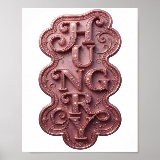 Dynamisch Roze HUNGRY Krachtig Ontwerp Poster (Voorkant)