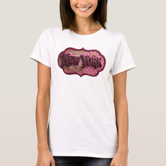 Dynamisch roze NEW YORK Grafisch T-shirt (Voorkant)