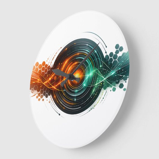 Dynamisch Turquoise Oranje Tech Lichtgolven Grote Klok (Hoek)