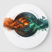 Dynamisch Turquoise Oranje Tech Lichtgolven Grote Klok (Voorkant)
