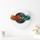 Dynamisch Turquoise Oranje Tech Lichtgolven Grote Klok (Huis)