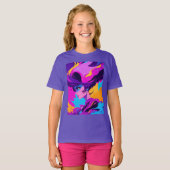 Dynamisch vrouwelijk animeprofiel in heldere roze t-shirt (Voorkant volledig)