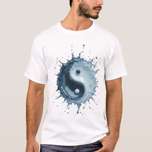 Dynamisch Water Splash Yin Yang Symbool T-shirt (Voorkant)