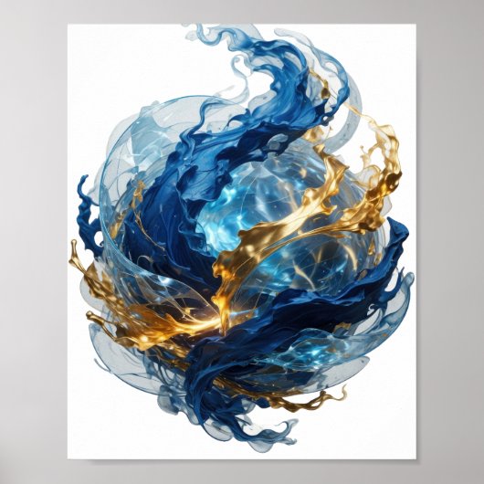 Dynamisch Zilver ABSTRACTE KUNST Abstract Design v Poster (Voorkant)
