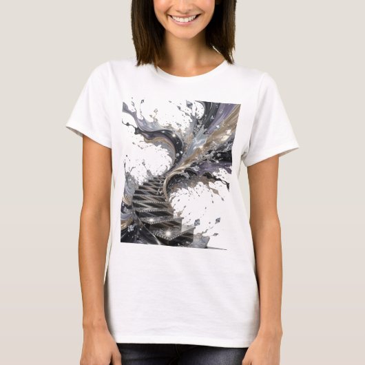 Dynamisch Zilver ABSTRACTE KUNST Grafische T-shirt (Voorkant)