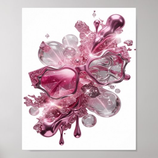 Dynamisch Zilver ABSTRACTE KUNST Kunstprint v2 Poster (Voorkant)
