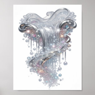 Dynamisch Zilver ABSTRACTE KUNST Modeprint Poster