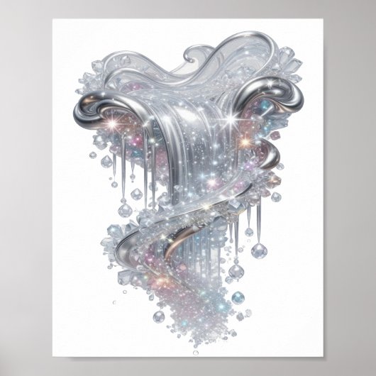 Dynamisch Zilver ABSTRACTE KUNST Modeprint Poster (Voorkant)