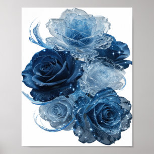 Dynamisch Zilver BLAUWE ROZEN Poster