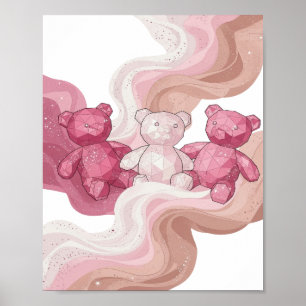 Dynamisch Zilver DRIE TEDDYBEREN IN DE RUIMTE Poster